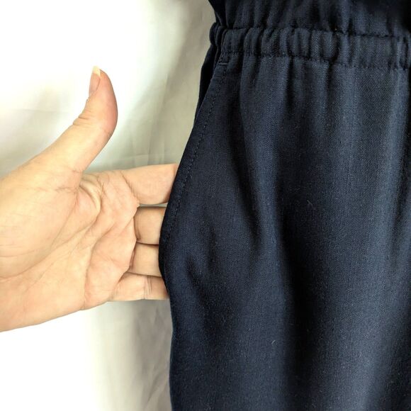J. Crew Relaxed Jumpsuit S Linen Lyocell Drawstring Navy Blue Comfy Flowy - Picture 8 of 15
